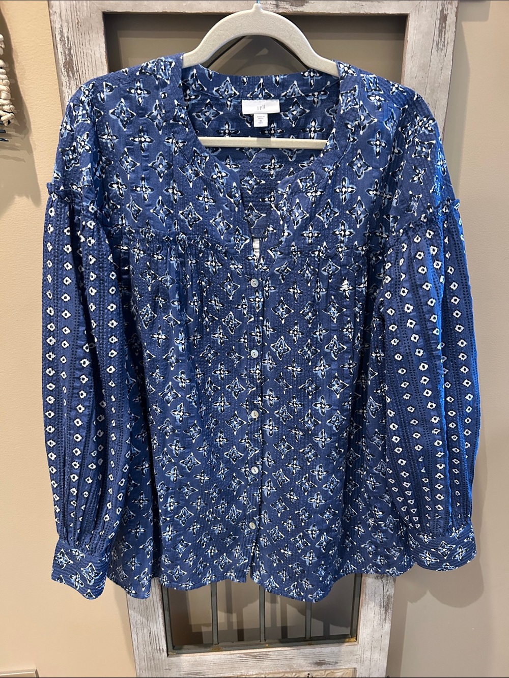 J. Jill Blue Printed Button-Front Top